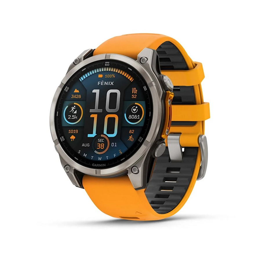 Garmin Fenix® 8 AMOLED Sapphire – 47mm Titanium Case, Spark Orange / Graphite Silicone Band