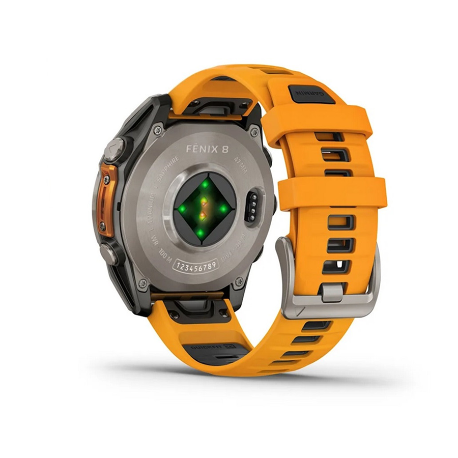Garmin Fenix® 8 AMOLED Sapphire – 47mm Titanyum Kasa, Spark Orange / Graphite Silikon Kayış