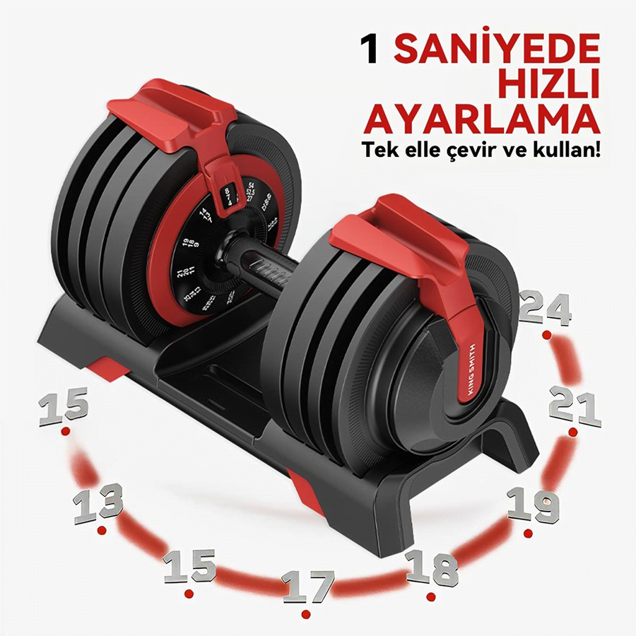 KingSmith Mekanik Ayarlı 24KG Dambıl, Kettlebell, Halter Seti (3ü1 Arada)