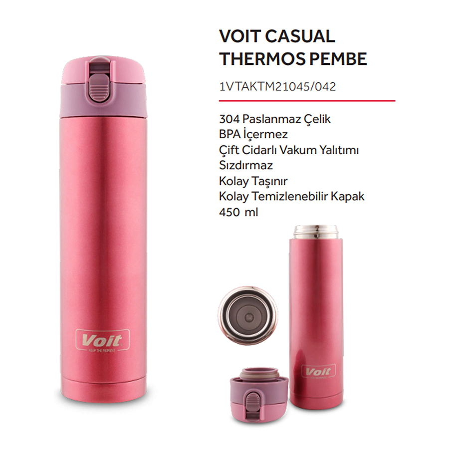Voit Casual Termos 450 ml - Pembe