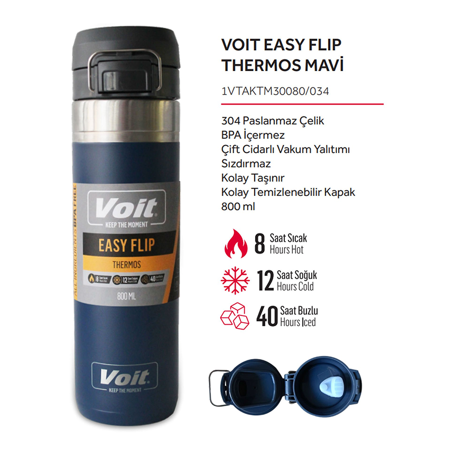 Voit Easy Flip Termos 800 ml - Mavi